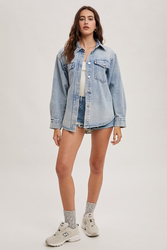 Harper Denim Western Button Down Shirt Jacket