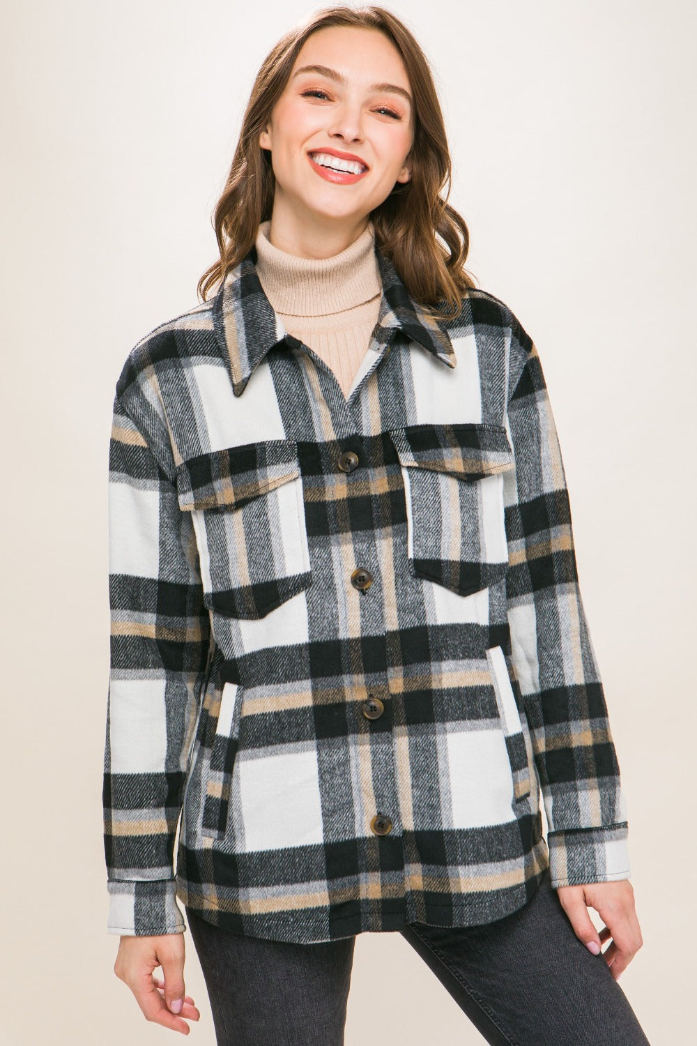 Plaid Button Up Shacket (black)