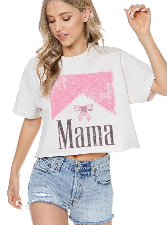 Coquette Bow Ribbon Mama Cropped Tee