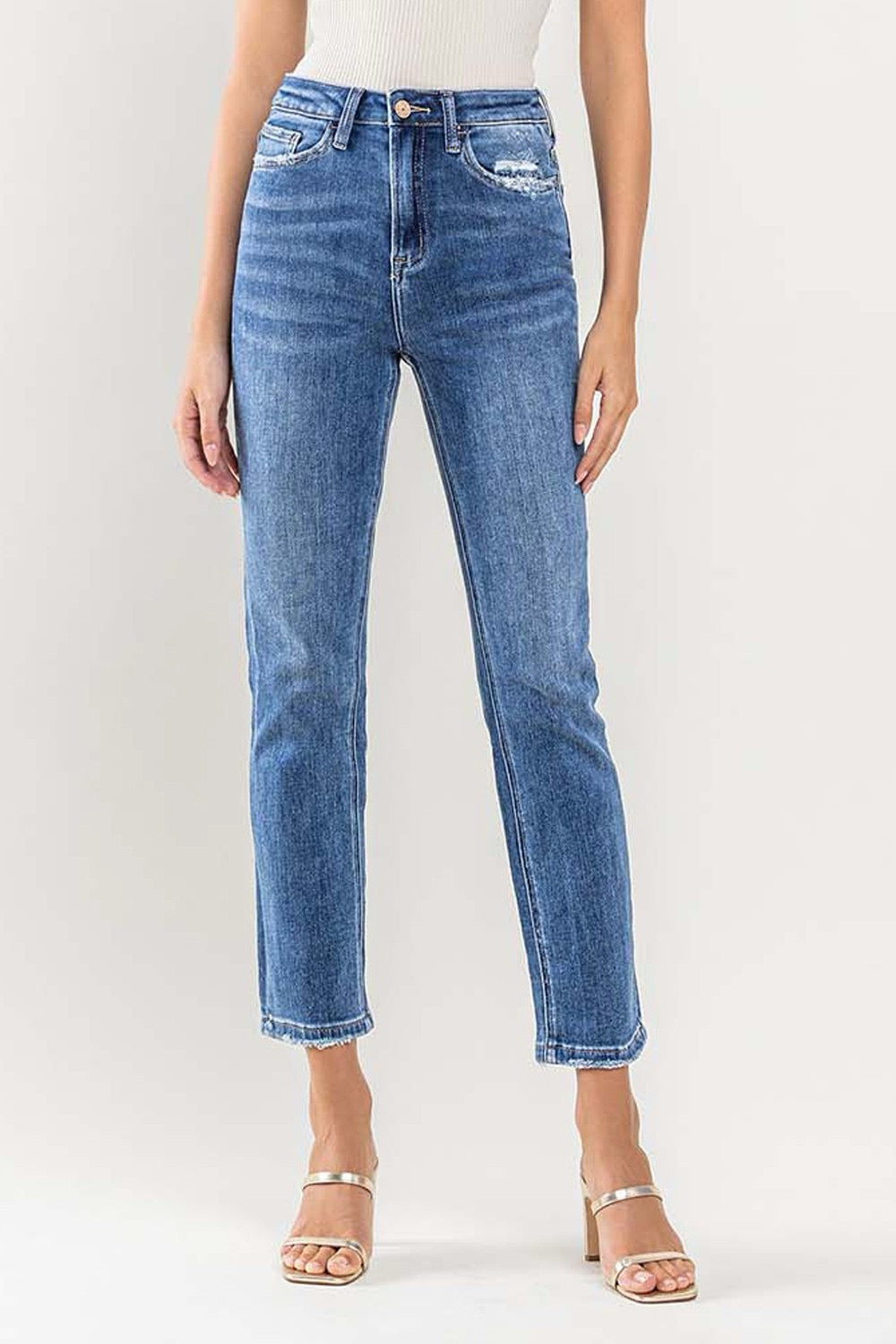 SUPER HIGH RISE ANKLE SLIM STRAIGHT JEANS