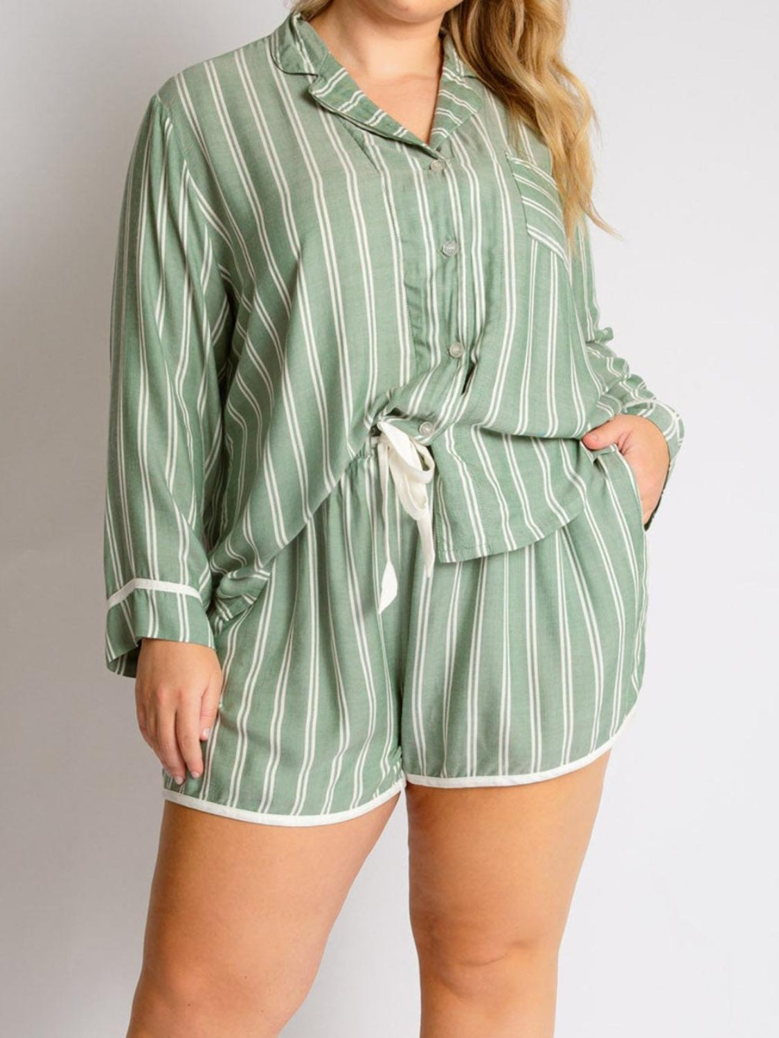 Striped Long Sleeve Top and Shorts Lounge Set